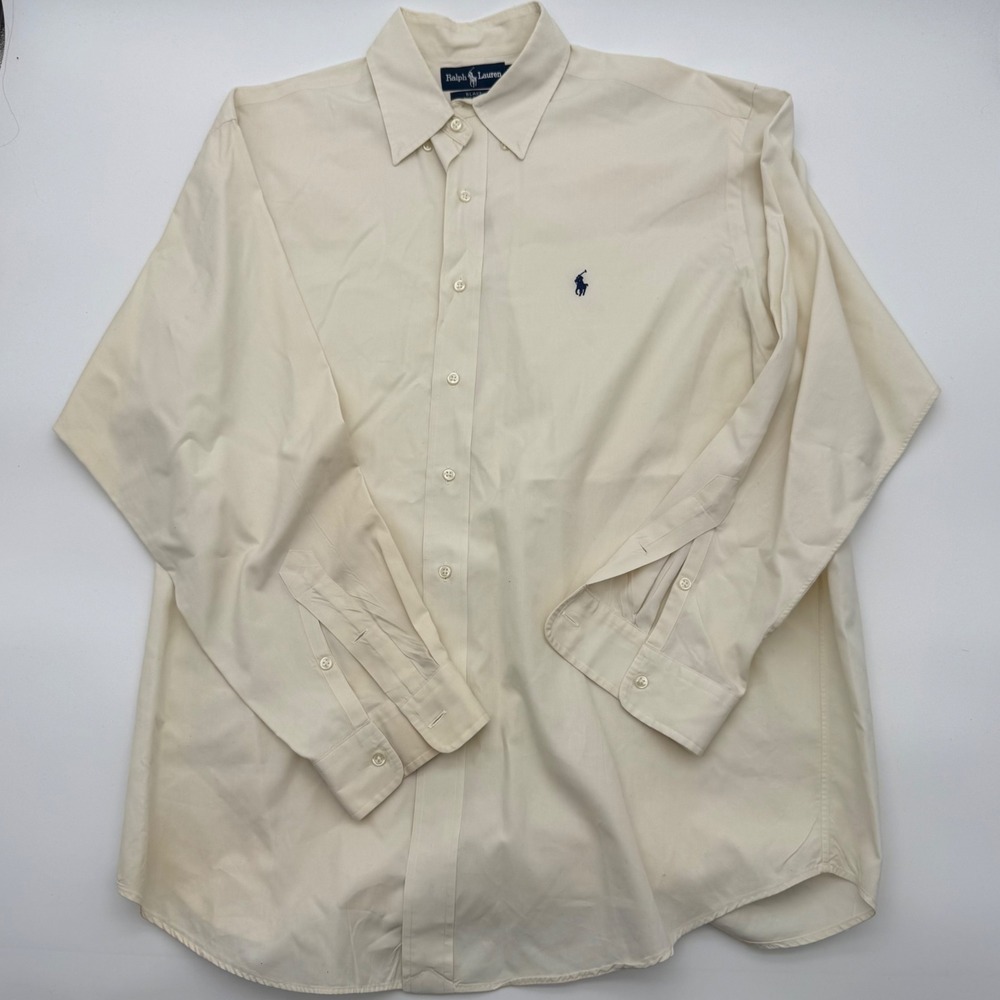 Ralph Lauren Blake Shirt Mens Large Cream Off White 100% Cotton Button Up